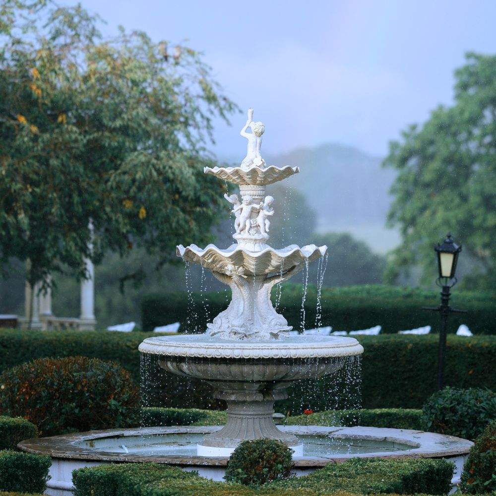 A gorgeous classic water fountain in the grounds of Russets