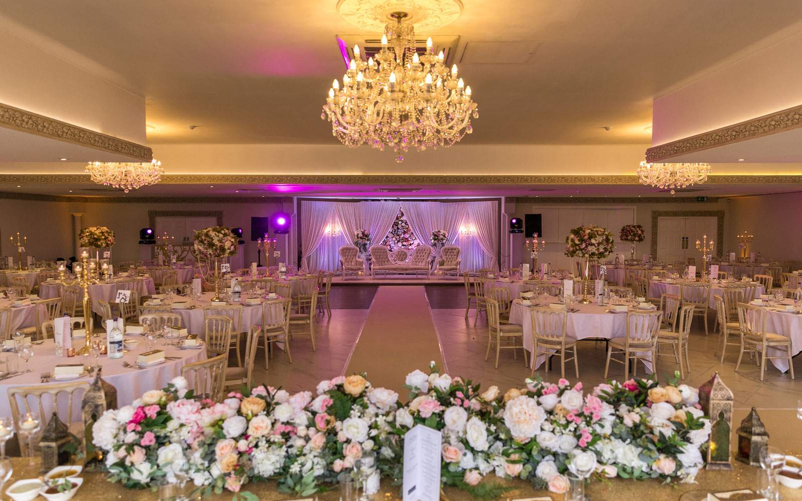 Stage set up for a Muslim wedding at Russets in the Grand Ballroom. The Grand Ballroom at Russets in Hampshire has a capacity of up to 300 guests, making it ideal for Asian Weddings.